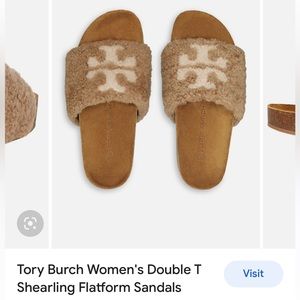 Double T Shearling Flatform slides